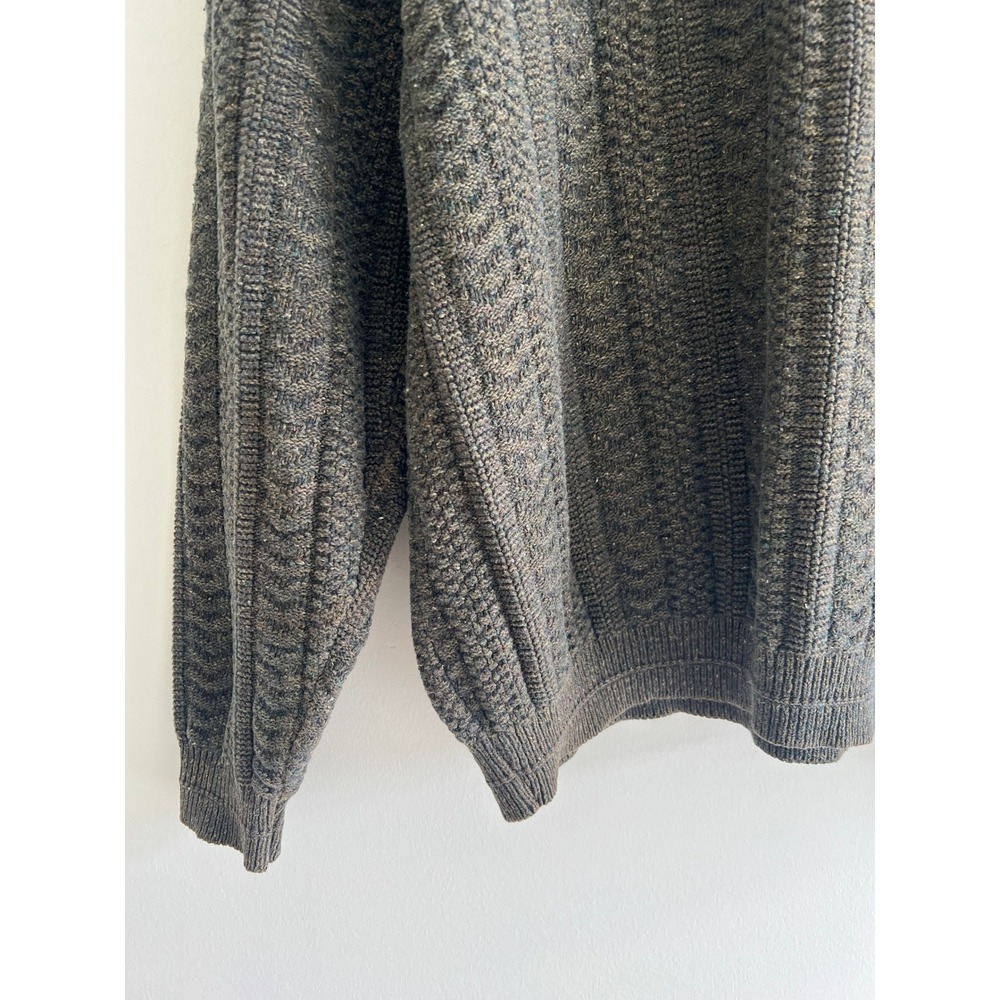 Oscar de la Renta L Green Cable Knit Crewneck Sweater 90s Dadcore Old Money - Picture 2 of 8